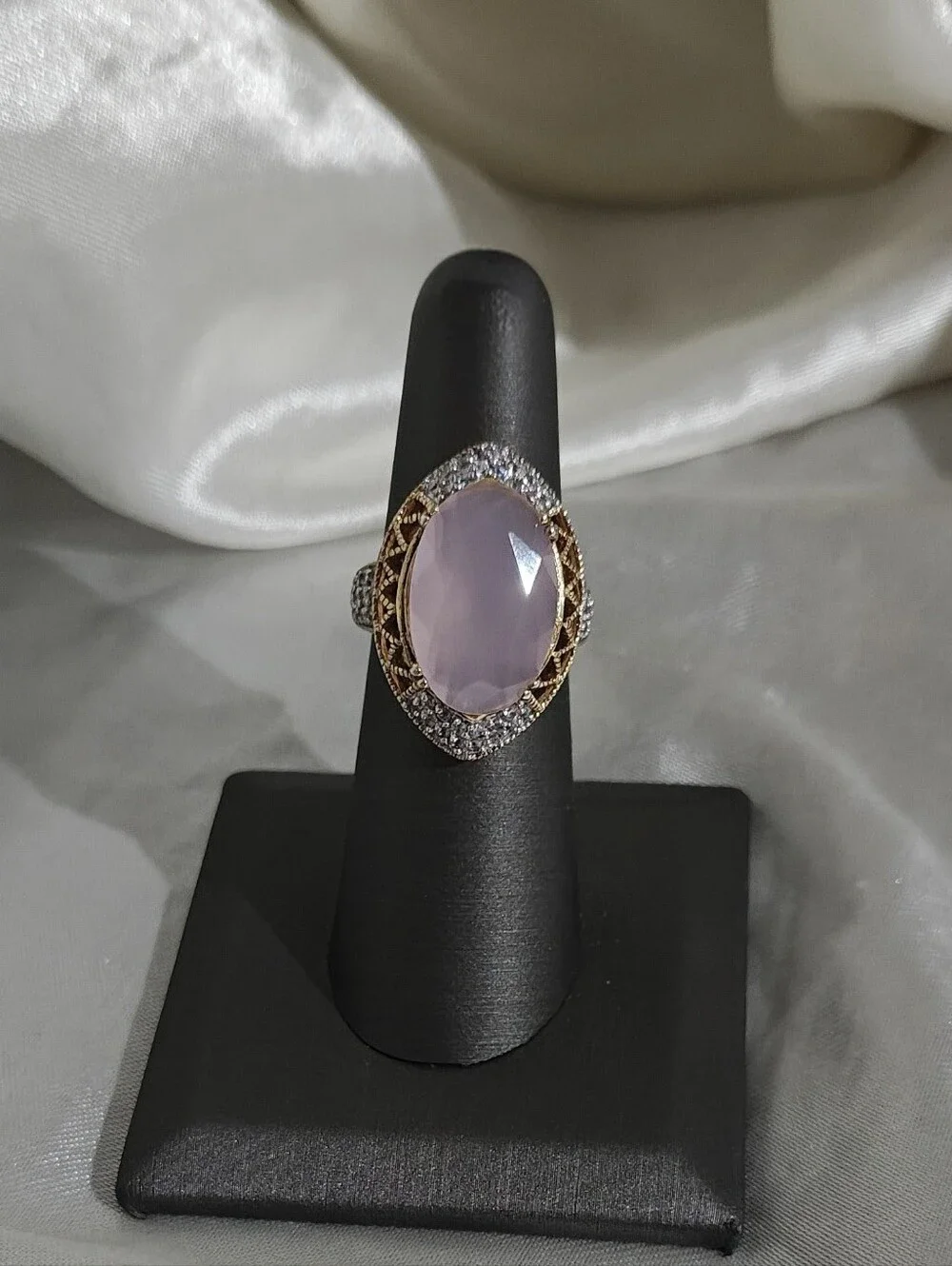 VTG Sterling Silver & Gold Wash Rose Quartz Cocktail Ring